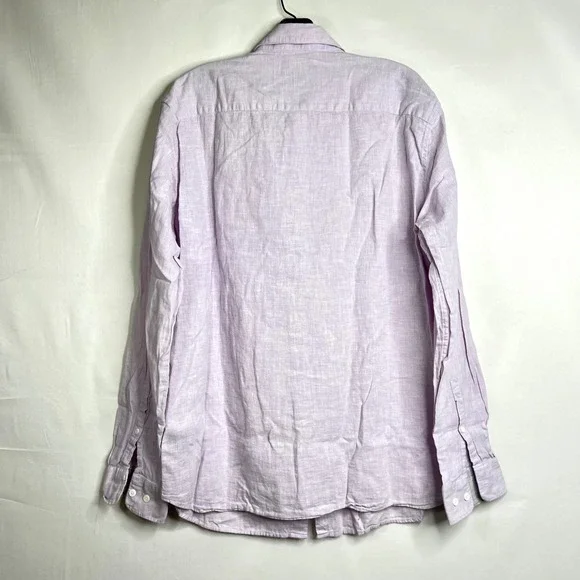 Marc Anthony Lavender Linen Blend Button Down Mens L Slim Fit Long Sleeve Shirt - Picture 6 of 12